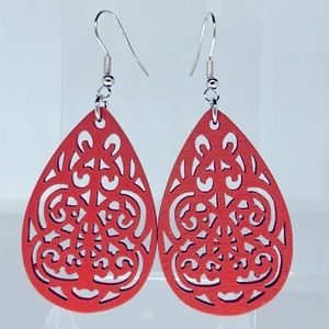 Wooden Colorful Hollow Leaf Design Dangle Earrings